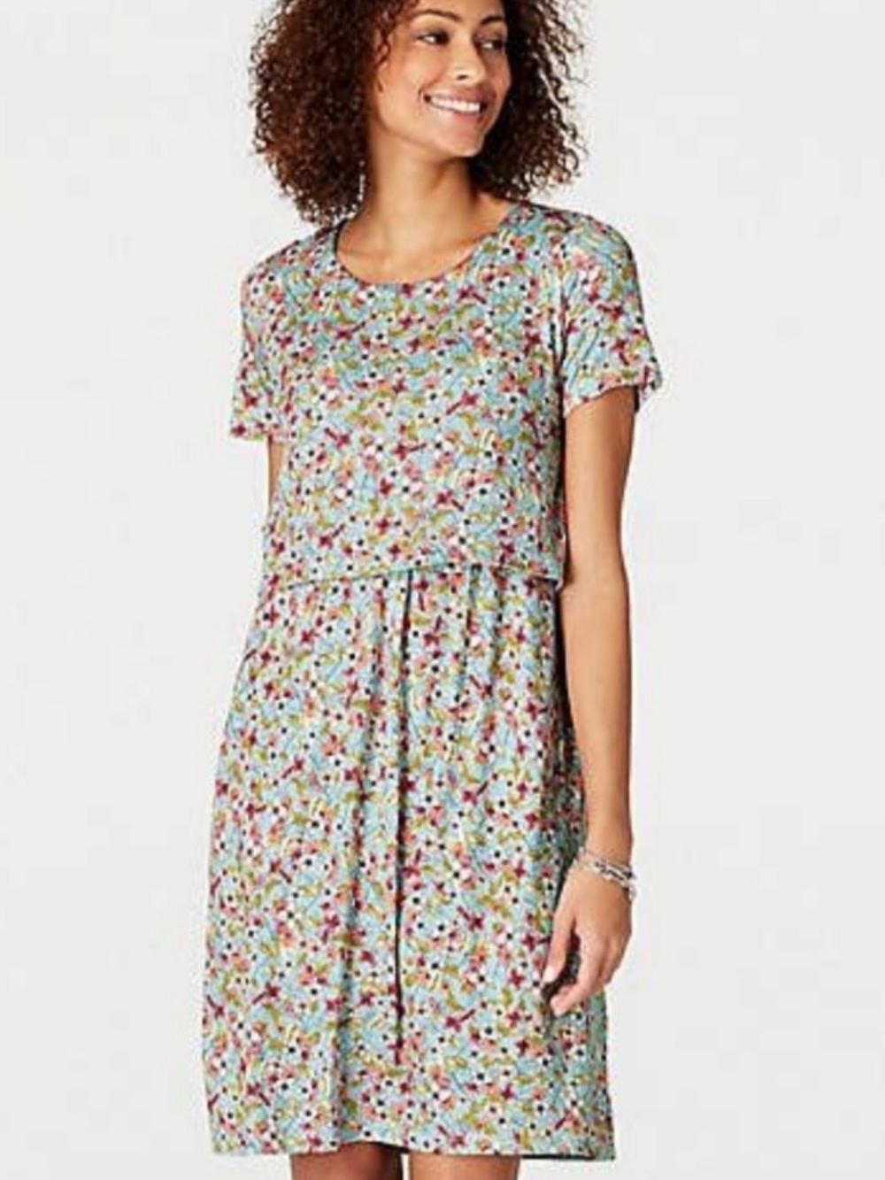 J. Jill Layered Jersey Knit Floral Dress Pockets Size M
